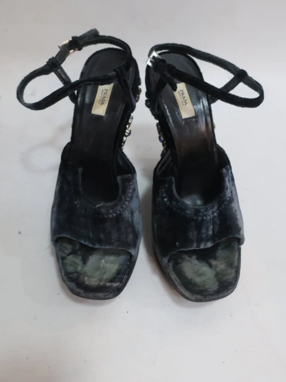 Womens Prada Dragonfly Black Rhinestone Embellished Platform Wedge Heels 37 US/7